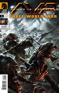 Cover image for Aliens vs. Predator: Three World War #1 (Raymond Swanland cover)