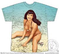 Cover image for Bettie Page All-Over Image Tee (Bettie sitting in sand) (XL)