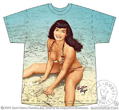 Cover for Bettie Page All-Over Image Tee (Bettie sitting in sand) (L) (11-468)