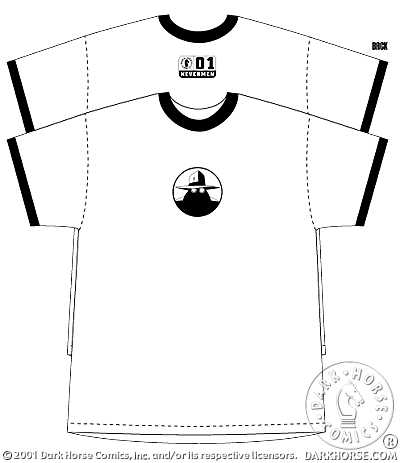 Cover for Nevermen T-Shirt (Nevermen silhouette w/hat/Adult Ringer White Tee w/Black) (L) (11-137)
