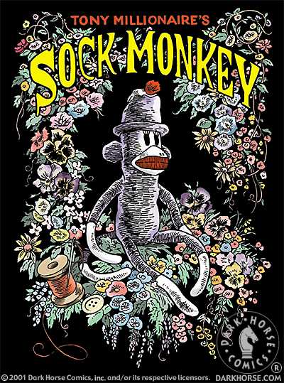 Cover for Sock Monkey sticker #3 (Sock Monkey in flowers) (11-366)