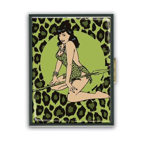 Cover for Retro-A-Go-Go Bettie Page Green Leopard Cigarette Case (17-454)