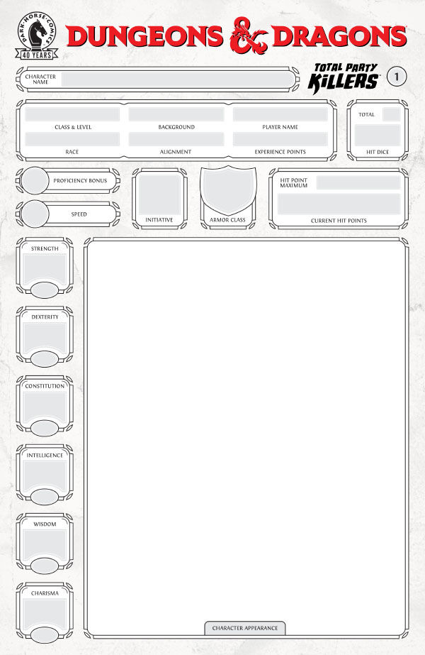 Cover for Dungeons & Dragons: Total Party Killers #1 (Blank Cover-Character Sheet Variant Cover) (3016-848)