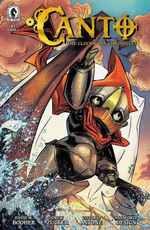 Main cover of Canto The Clockwork Chronicles featuring Canto wielding his weapon hopefully