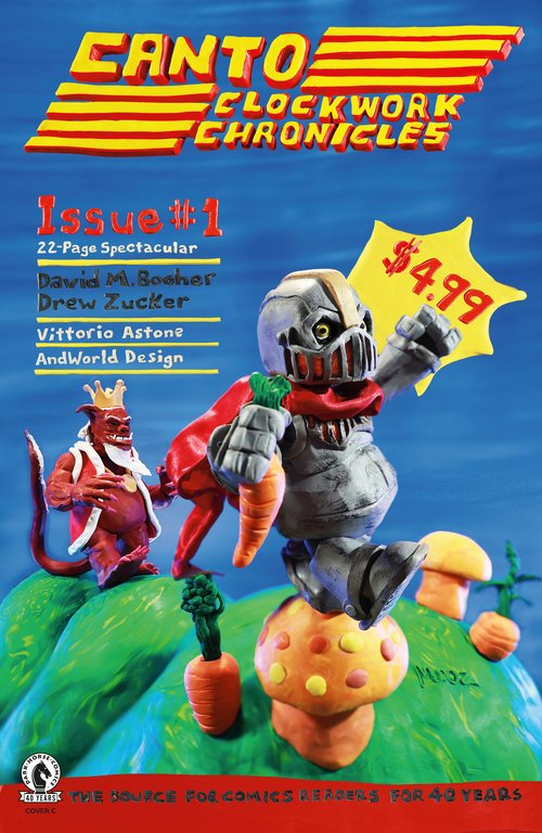 Variant Cover of Canto The Clockwork Chronicles featuring Canto with a carrot in a claymation style homage to Nintendo Power