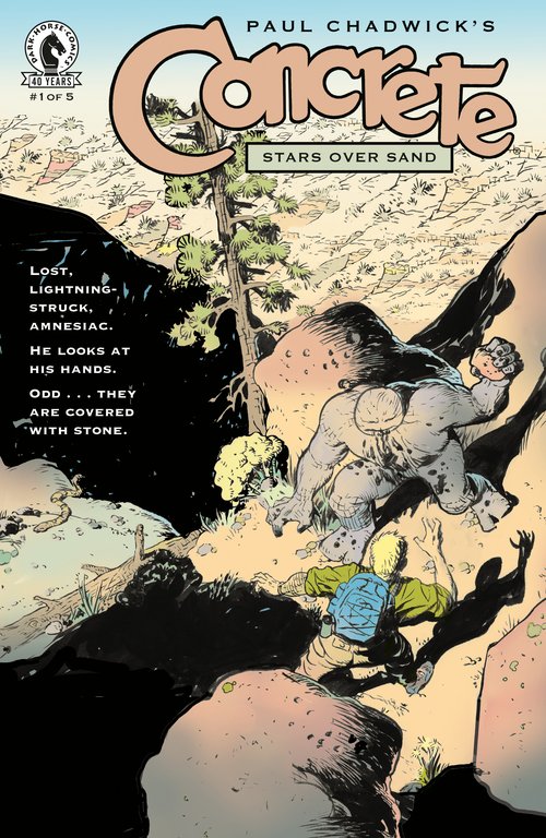 Cover features Concrete standing in opposition to another man, towering over him with a rock in hand ready to fight