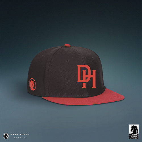 DH baseball hat logo red on black