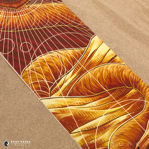 Close up zoom of the top of the DUNE ShaiHulud Skate Deck featuring the body of the sandworm