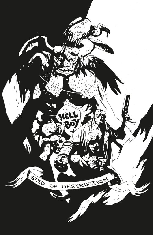 art for convention exclusive Hellboy Seed of Destruction #1 Facsimile by Mike Mignola in Black and White