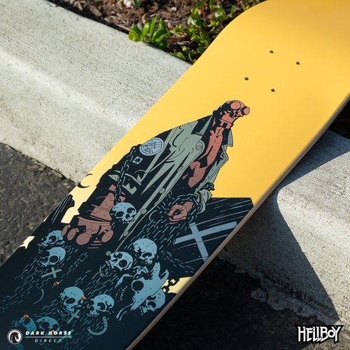 close up of art of Hellboy for Hellboy in Chains skate deck