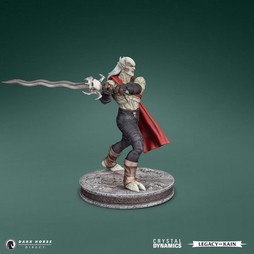 Kain figure facing to the side showing full PVC figure weilding sword