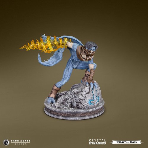 Raziel figure facing to the side showing full PVC figure looking menacing with magic and claws gripping