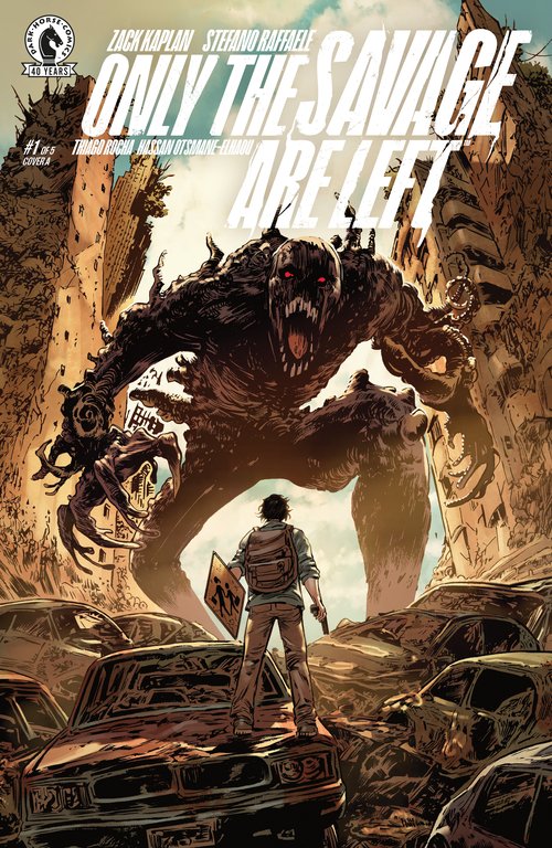 Main character of Only the Savage are Left stands before a horrific monster on the main cover of this issue #1
