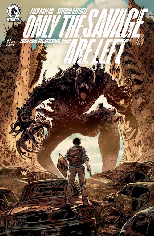 Main character of Only the Savage are Left stands before a horrific monster on the main cover of this issue #1