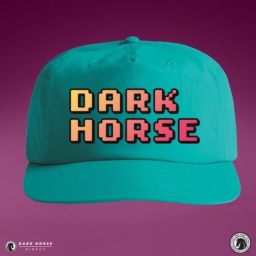 Teal Hat with Dark Horse letters in yellow to red gradient convention exclusive
