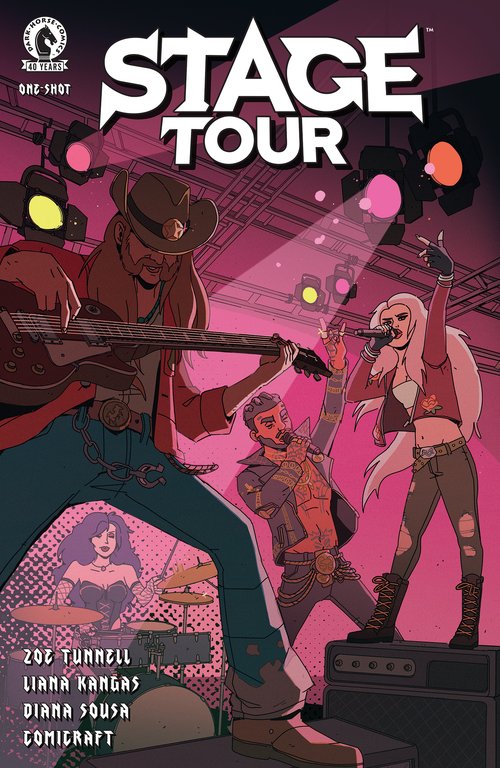 Cover of Stage Tour one-shot comic featuring a band melting faces and rocking out