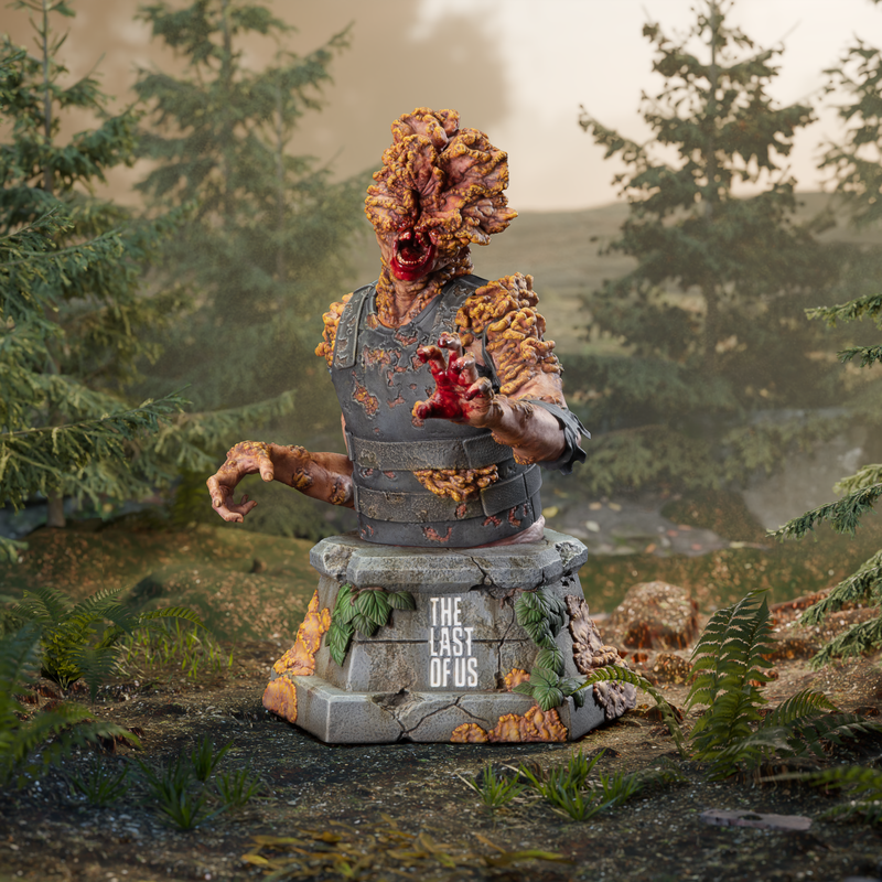 Atmospheric photo of Clicker bust in forest