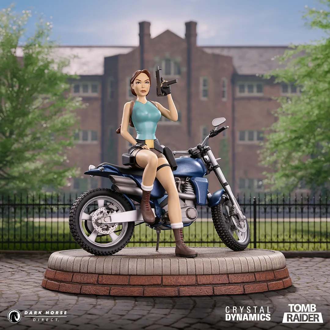 Lara Croft on Motorbike Statue facing forward