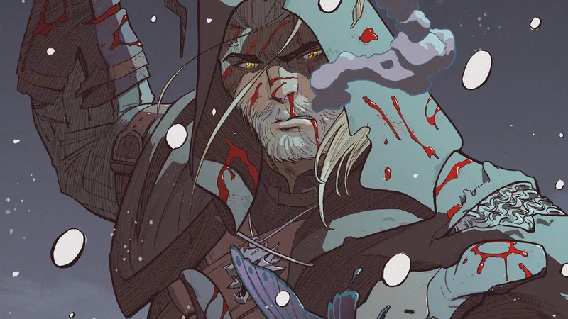 The Witcher Compact Cover drawing his blade holding a torn winged Butterfly, covered in blood